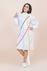 WHITE MULTICOLOUR STRIPES DRESS
